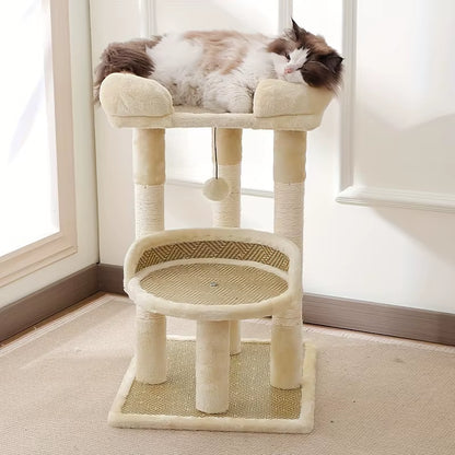 2-Tier Luxury Cat Tree with Sisal Scratching Posts, Multi-Level Cat Tower with Plush Perches & Hanging Toys, Durable Activity