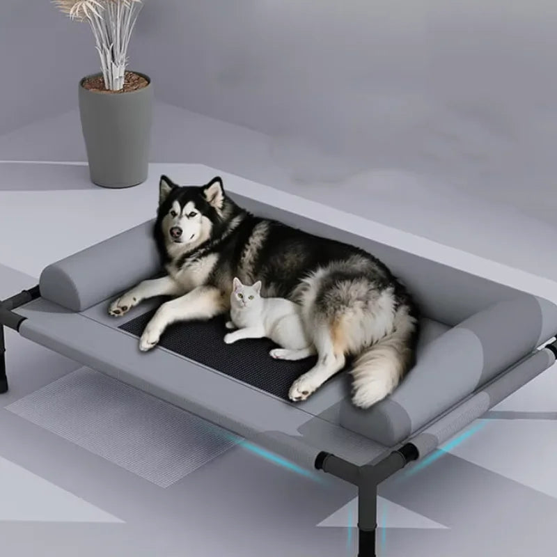 Cooling Dog Cot Bed with Pillow Breathable Mesh Washable Pet Furniture for Outdoor Indoor Camping Patio Sunbathing