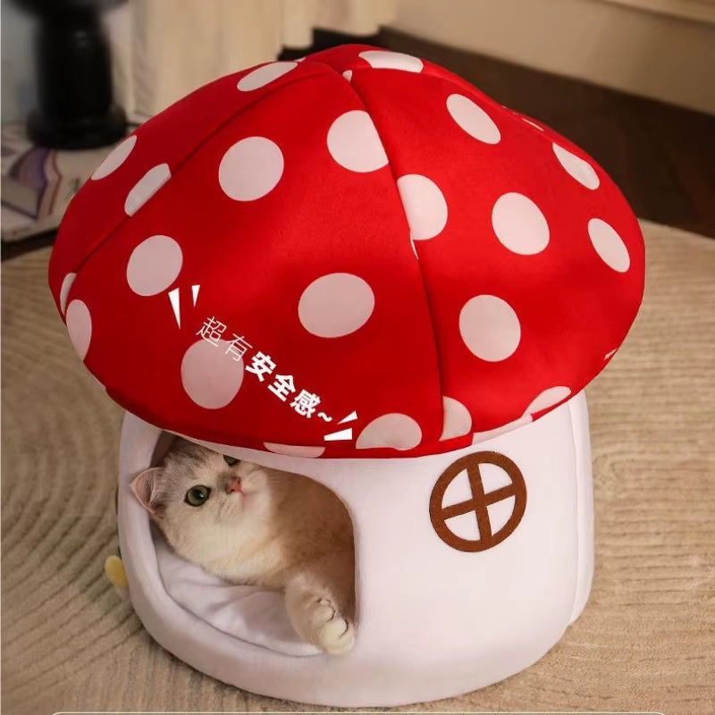 Half-Enclosed Mushroom Cat Bed - Adorable and Functional for Sleeping and Hiding Cat House Dog Bed Pets Cat Bed Dog Accessories