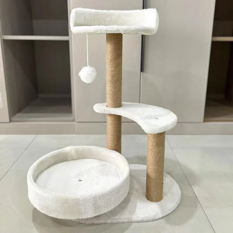 Hemp Rope 3-Tier Cat Tree Villa All-In-One Large Cat Condo with Scratching Post & Jumping Platform Cat Scratcher Board & Toy