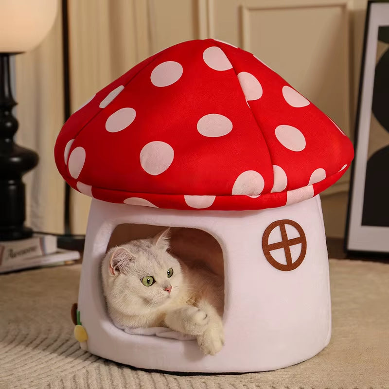 Half-Enclosed Mushroom Cat Bed - Adorable and Functional for Sleeping and Hiding Cat House Dog Bed Pets Cat Bed Dog Accessories