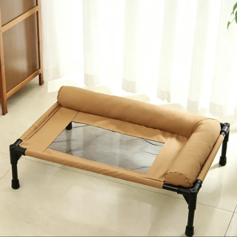 Cooling Dog Cot Bed with Pillow Breathable Mesh Washable Pet Furniture for Outdoor Indoor Camping Patio Sunbathing