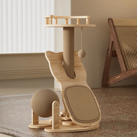 Large Durable Cat Tree House with Scratching Post, Sisal, Interactive Toys, and Climbing Frame