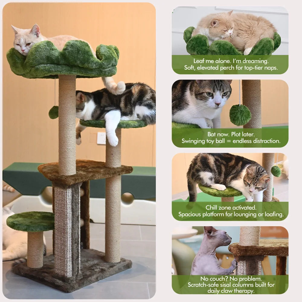 Medium Cat Tree: Green Staircase Multi-Tier Cat Tower with Scratching Post and Cozy Perch Cat Climbing Frame