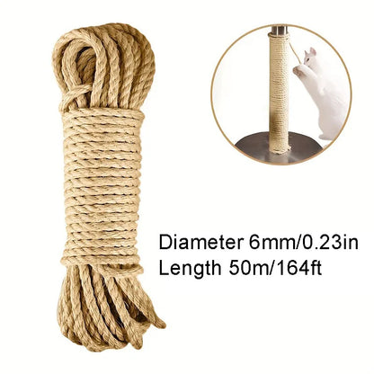 33/66/164Ft Natural Sisal Rope Cat Scratcher Rope Tree Scratching DIY Toy Paw Claw Furniture Protector Scratching Post