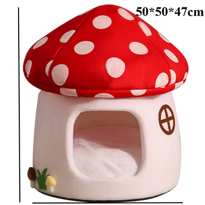 Half-Enclosed Mushroom Cat Bed - Adorable and Functional for Sleeping and Hiding Cat House Dog Bed Pets Cat Bed Dog Accessories