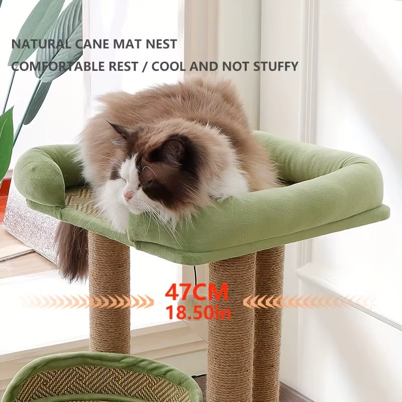 2-Tier Luxury Cat Tree with Sisal Scratching Posts, Multi-Level Cat Tower with Plush Perches & Hanging Toys, Durable Activity