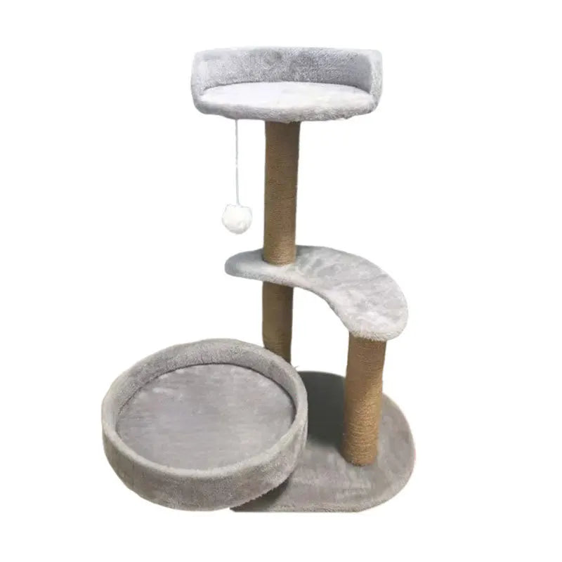 Hemp Rope 3-Tier Cat Tree Villa All-In-One Large Cat Condo with Scratching Post & Jumping Platform Cat Scratcher Board & Toy
