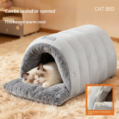 Semi-Enclosed Cat Bed Winter Warm Cat Cave Bed Washable Cat House Non-Slip Warm Waterproof Bottom for Indoor Cats Anti-Anxiety