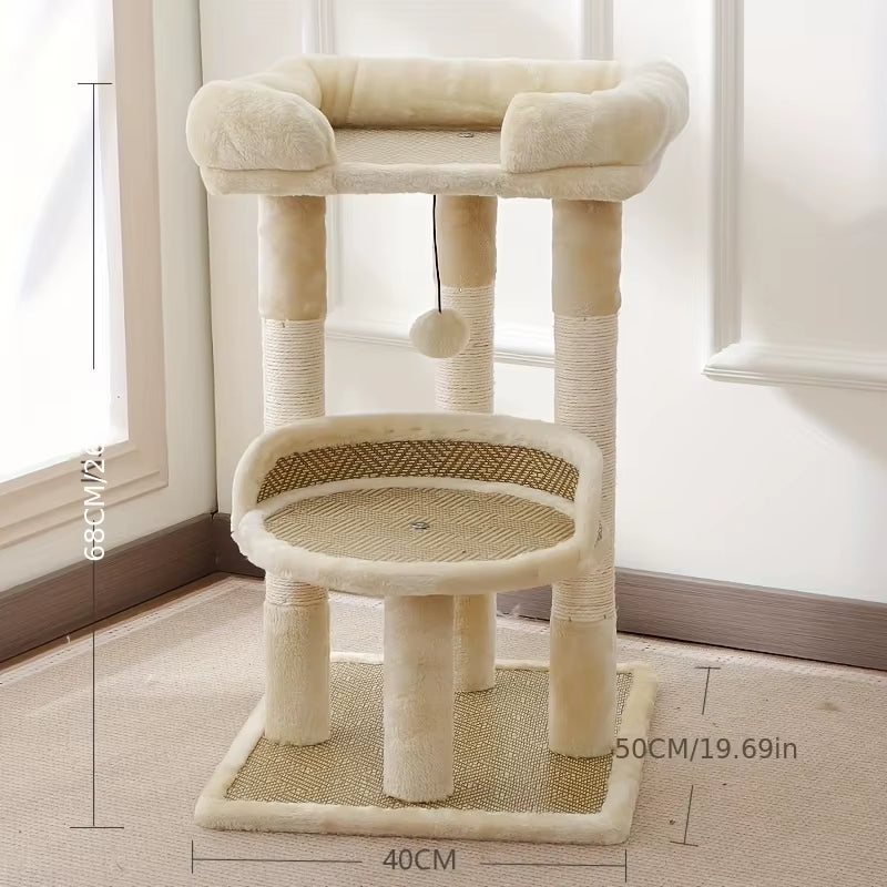 2-Tier Luxury Cat Tree with Sisal Scratching Posts, Multi-Level Cat Tower with Plush Perches & Hanging Toys, Durable Activity