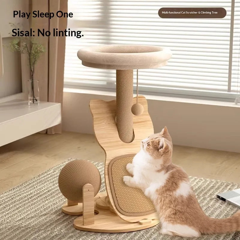 Large Durable Cat Tree House with Scratching Post, Sisal, Interactive Toys, and Climbing Frame