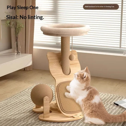 Large Durable Cat Tree House with Scratching Post, Sisal, Interactive Toys, and Climbing Frame