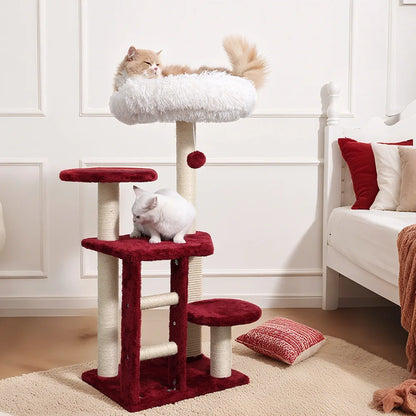 Medium Cat Tree: Green Staircase Multi-Tier Cat Tower with Scratching Post and Cozy Perch Cat Climbing Frame