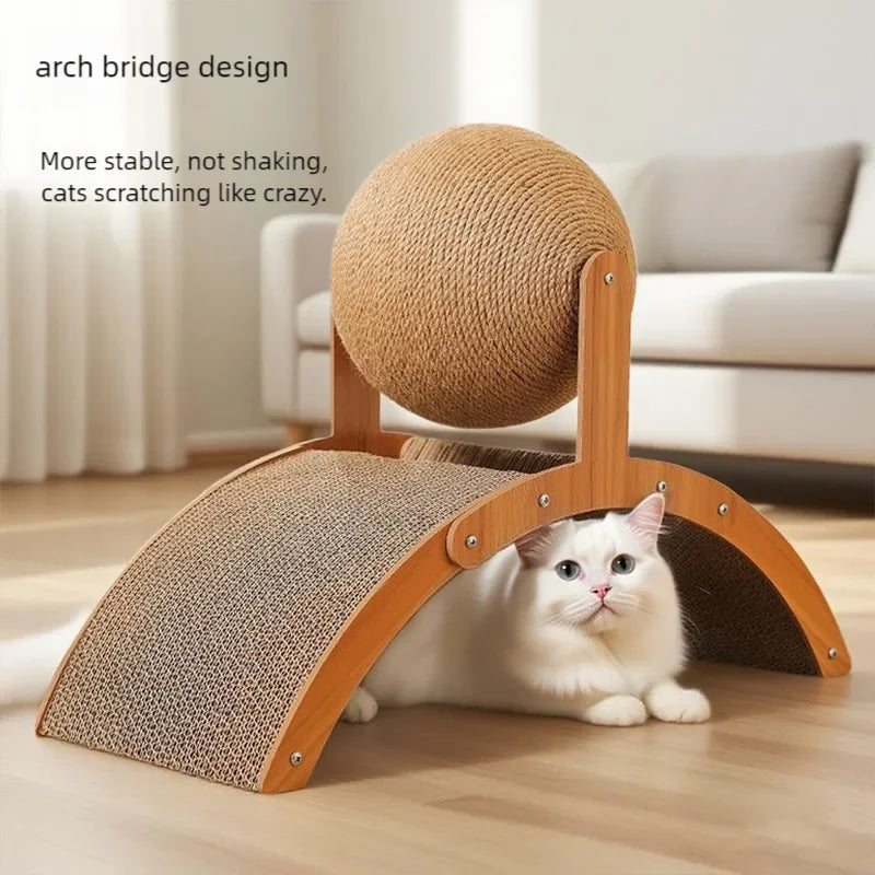 Wooden Cat Scratching Ball 2 in 1 Cat Scratcher Sisal Scratch Board Wear-Resistant Grinding Paw Toy Solid Wood Scraper for Cats