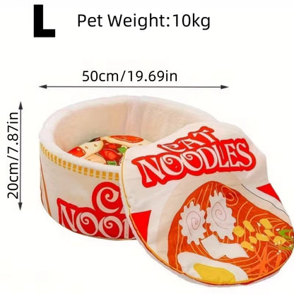 The New Winter Cartoon Ramen Cat Nest Love Warm Cute Semi-Enclosed Cat Bed Can Be Opened and Washed