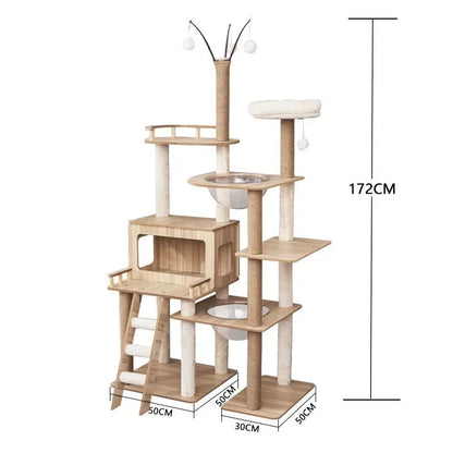 Large Wooden Cat Tree with Space Pod Multi Level Cat Tower Scratching Posts Durable Cat Furniture for Indoor Cats Cat Toy