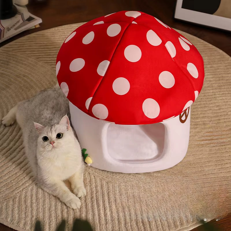 Half-Enclosed Mushroom Cat Bed - Adorable and Functional for Sleeping and Hiding Cat House Dog Bed Pets Cat Bed Dog Accessories