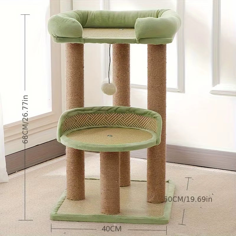 2-Tier Luxury Cat Tree with Sisal Scratching Posts, Multi-Level Cat Tower with Plush Perches & Hanging Toys, Durable Activity