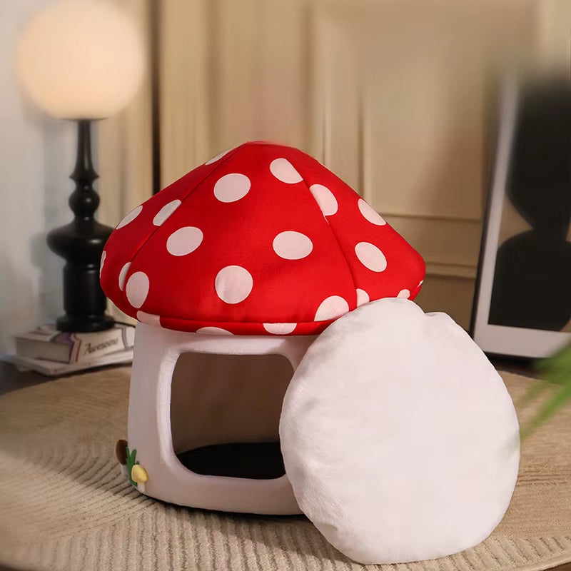 Half-Enclosed Mushroom Cat Bed - Adorable and Functional for Sleeping and Hiding Cat House Dog Bed Pets Cat Bed Dog Accessories